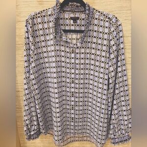 Ann Taylor Purple and White Geometric Blouse